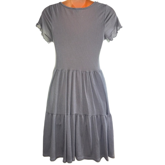 See You Monday Blue Multi Tiered Ruffle Short Sleeve V Neck Dress - Picture 4 of 4